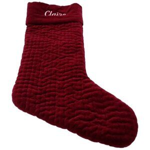 Pottery Barn Claire Velvet Quilted Stocking Christmas Holiday Xmas Ruby 24 Inch
